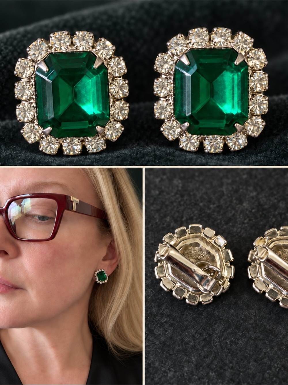Emerald Green Crystal Halo Clip-On Earrings